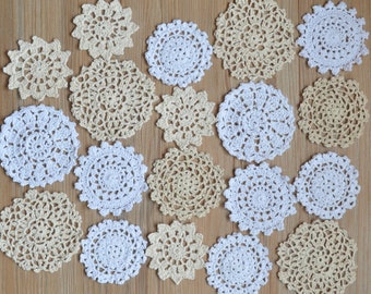 Lot 24 Hand Crochet Assorted Small Doilies Mixed Wedding Christmas Snowflake Ornaments Sewing Notions in bulk for DIY craft
