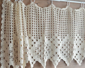 Hand Crochet Lace Kitchen Cafe Window Curtain Valance Rustic French Country Farmhouse Tier
