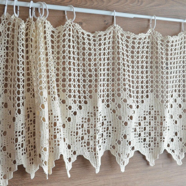 Crochet à la main dentelle cuisine café fenêtre rideau cantonnière rustique français campagne ferme niveau