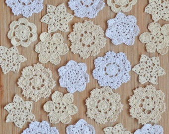 Lot 36 Hand Crochet Assorted Small Snowflake Petal Lace Doilies for Crafts Scrapbooking Embellishments Earring Making charms