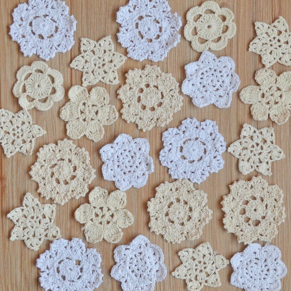 Lot 36 Hand Crochet Assorted Small Snowflake Petal Lace Doilies for Crafts Scrapbooking Embellishments Earring Making charms