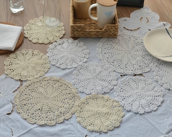 Lot 10 Assorted Hand Crochet Snowflake Round Doilies French Country Table Runners Wedding Christmas Ornaments Rustic Tea Party Coasters