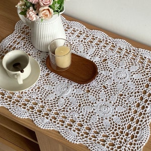 24 Hand Crochet Lace Doily Placemat Farmhouse Dresser Scarf Table Runner image 3