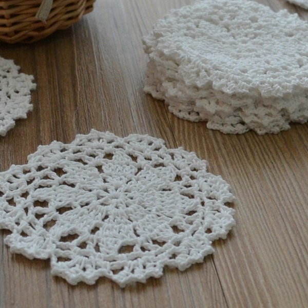 Dozen Hand Crochet White Snowflake Wedding Doilies Cotton 4" Round Small Sewing Appliques for Scrapbooking Christmas