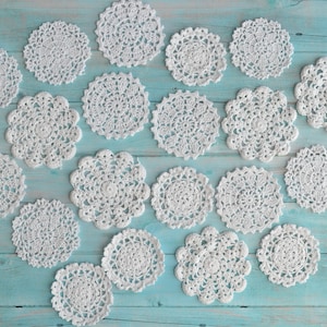 Lot 20 Assorted Hand Crochet White Round Small Snowflake Doilies For Crafts Christmas Gift Embellishments