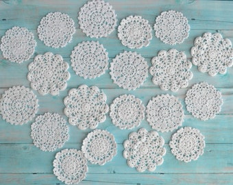 Lot 20 Assorted Hand Crochet White Round Small Snowflake Doilies For Crafts Christmas Gift Embellishments