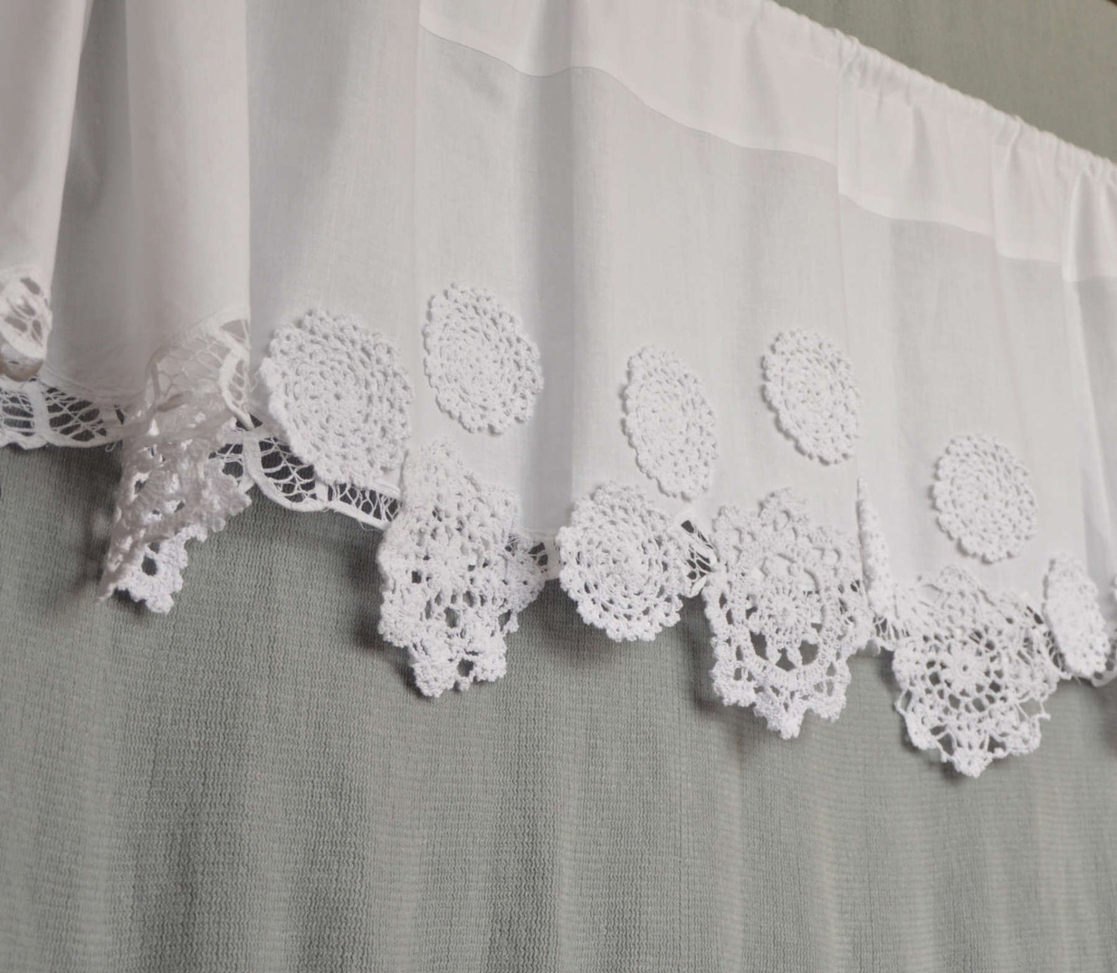 White Snowflake Lace Kitchen Cafe Window Curtain Valance | Etsy