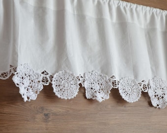 White Snowflake Lace Kitchen Cafe Window Tier Curtain Valance French Country Wedding Custom Made