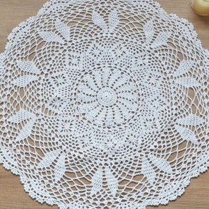 60 cm rund vit handvirkad spetsduk i rustikt mönster för bröllop, fransk lantlig bordsduk