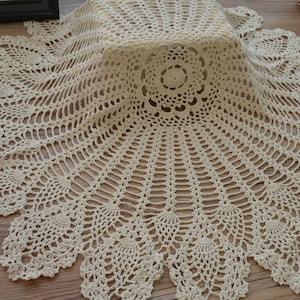 32&quot; Round Hand Crochet Pineapple Lace Doily Farmhouse Wedding Table Runner Topper Tablecloth Placemat