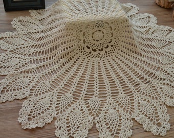 32" Round Hand Crochet Pineapple Lace Doily Farmhouse Wedding Table Runner Topper Tablecloth Placemat