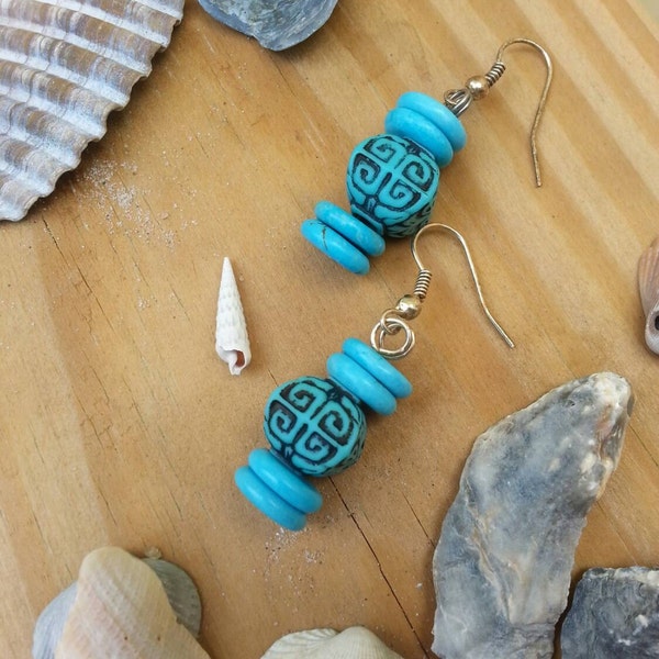 Turquoise Blue Hippie Festival Bead Earrings