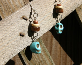 Is it Beach Season Yet, Skull and Wood Earrings