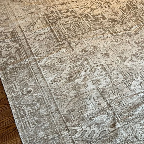 8 x 12 | Vintage Heriz Persian Rug | Neutral Rug Beige Oatmeal Tan Beige (8’6” x 11’9”) XL Turkish Carpet