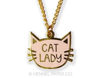 Cat Lady Necklace, Pink Cat Mom, Cute Necklace, Charm Necklace, Pendant Necklace, everyday necklace, trending jewelry, Hennel Paper Co.