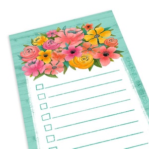 Watercolor Flowers Notepad - Plant Mom Gift - Mothers Day Gift - Floral To Do List Garden Flowers To Do Shopping List Pad - Hennel Paper Co.