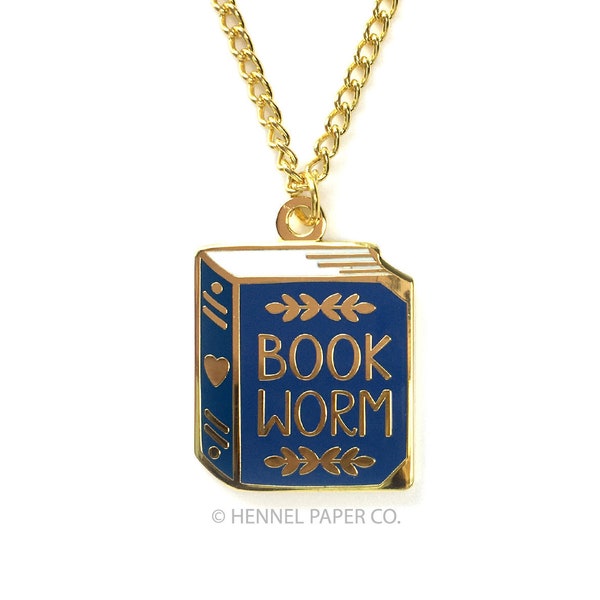 Bookworm Necklace, Cute necklace, Charm Necklace, Pendant Necklace, everyday necklace, gifts for her, trending jewelry, Hennel Paper Co.