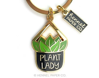 Plant Lady Enamel Keychain - Plant Mom Gift for Her - Best friend gift - Plant Keychain - Gardening gift for her - Hennel Paper Co.