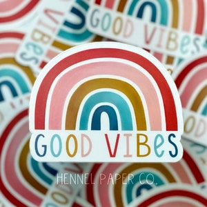 Good Vibes Rainbow Sticker Good Vibes Sticker Rainbow Sticker Motivational Sticker Clear Vinyl Sticker Water Bottle Decal Laptop image 1