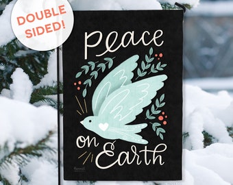 Christmas Garden Flag - DOUBLE SIDED - Ready to Ship - Peace on Earth Christmas Welcome Flag Classic Outdoor Yard Decor Hennel Paper Co.