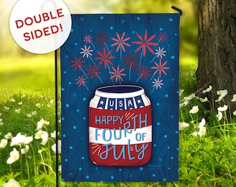 Happy 4th of July Garden Flag Patriotic Mason Jar Red White Blue Happy Birthday USA America Farmhouse Yard Outdoor Decor - Hennel Paper FL45