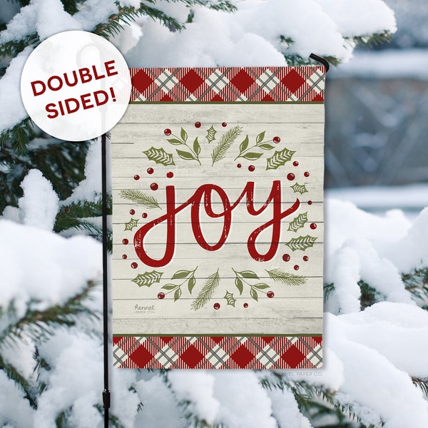Joy Holiday Garden Flag - DOUBLE SIDED - Ready to Ship - Merry Christmas Welcome Flag - Modern Farmhouse Outdoor Yard Decor Hennel Paper Co.