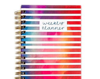 Undated Weekly Spiral Planner Rainbow Stripe - Life and Work - Simple 12 Month Planner with Snap-in Ruler - Hennel Paper Co. - Free Shipping