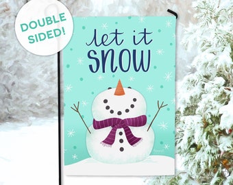 Cute Winter Garden Flag  - DOUBLE SIDED - Ready to Ship - Let It Snow Snowman Welcome Flag Modern Yard Decor Outdoor Decor Hennel Paper Co