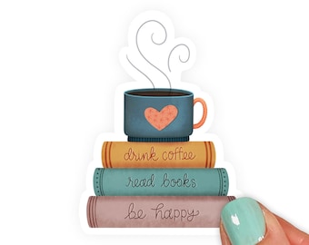 Coffee and Books Sticker: Bookworm Vinyl Decal