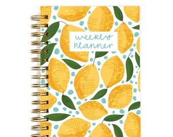 Lemons Undated Weekly Spiral Planner - Life and Work - Simple 12 Month Planner with Snap-in Ruler - Hennel Paper Co. - Free Shipping