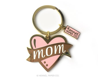 Mom Enamel Keychain - Gift for Mom - Mom Keychain - Mom Heart Keychain - Mothers Day Gift - Gift for Her - Hennel Paper Co