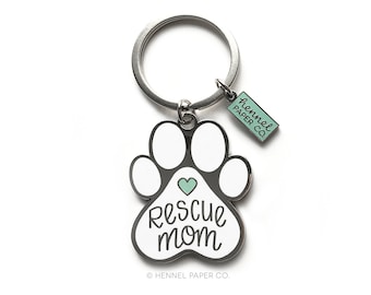 Rescue Mom Enamel Keychain – Paw Print, Pet Lover Gift