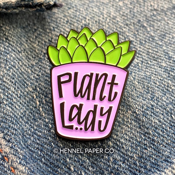 Plant Lady Enamel Pin - Plant Mom Gift - Mothers Day Gift - Succulent Pin - Gift for Gardener - Green Thumb Gift - Hennel Paper Co. - PIN10