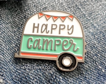 Happy Camper Enamel Pin - Lapel Pin - Camper Pin - Happy Camper Brooch - Vintage Camper Pin - Best Friend Gift - Hennel Paper Co. - PIN11