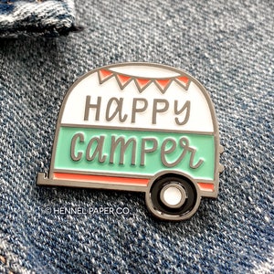 Happy Camper Enamel Pin - Lapel Pin - Camper Pin - Happy Camper Brooch - Vintage Camper Pin - Best Friend Gift - Hennel Paper Co. - PIN11