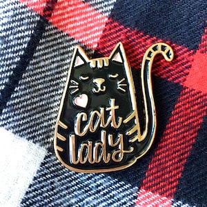 Cat Lady Enamel Pin – Black Cat with Gold Finish