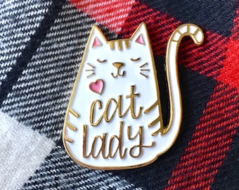 Cat Lady Enamel Pin - Mothers Day Gift - Gift for her Cat Pin - Cat Enamel Pin - Cat Brooch Pin - Cat gift - White Cat - Best Friend Gift