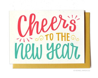 Cheers to New Year Card: Recycled Cardstock, Gold Envelope