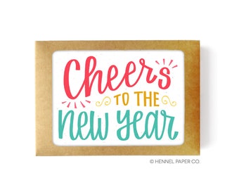 Cheers to New Year Card Set: Recycled Cardstock, Gold Envelopes