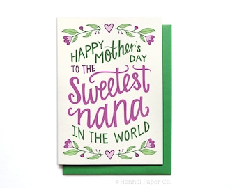 Nana Mothers Day Card Floral - Sweetest Nana in the World - Grandma Card - Grandmother Card - Mothers Day Card Unique - MD23