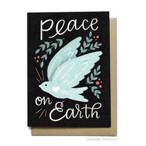 Peace on Earth Holiday Card - Dove Olive Branch Christmas Card - Hennel Paper Co. - XM32