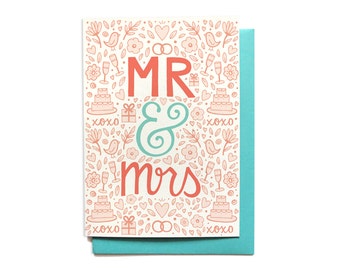 Wedding Card - Mr & Mrs - Wedding Congratulations - Bridal Shower card - Wedding Shower card - Engagement Card