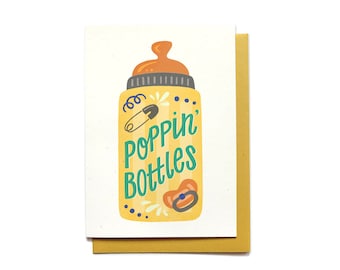 New Baby Card - Poppin Bottles - Baby Bottle card - Baby Shower Card - Congrats new baby - Expecting Card - welcome baby - BA8