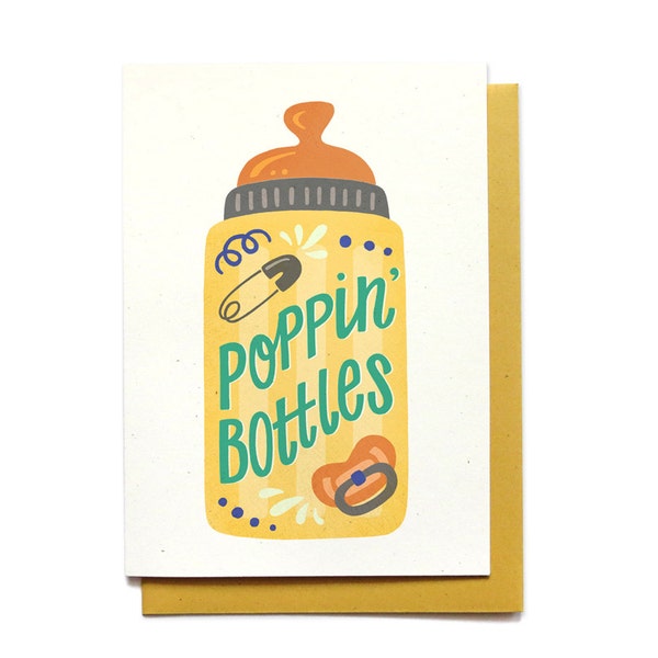 New Baby Card - Poppin Bottles - Baby Bottle card - Baby Shower Card - Congrats new baby - Expecting Card - welcome baby - BA8