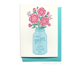 Stepmom Card -  Step Mom Gift - Mothers Day Card floral - Happy Mothers Day Step-Mom - Flowers in Mason Jar - MD11