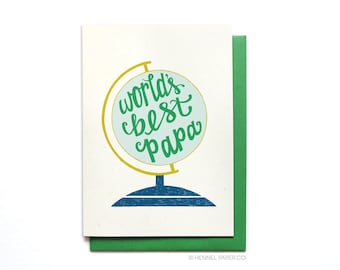 Best Papa Birthday Card - World's Best Papa - Globe - Hennel Paper Co. - FD9