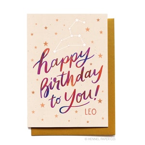 Leo Birthday Card - Zodiac Birthday Card - Astrology Birthday Card - Leo Constellation - Zodiac Gift for her - Hennel Paper Co. BD62