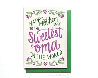 Oma Mothers Day Card floral - Sweetest Oma in the World - Grandma Card - Grandmother Card - MD25