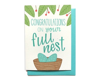 New Baby Card - Congrats on your Full Nest - Twins Card - Baby Shower Card - Congrats new baby - Expecting Card - welcome baby - BA7