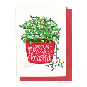 Holiday Card - Christmas Card - Holiday Card Set - Christmas Card Set - Merry and bright houseplant christmas lights - Hennel Paper Co - XM1